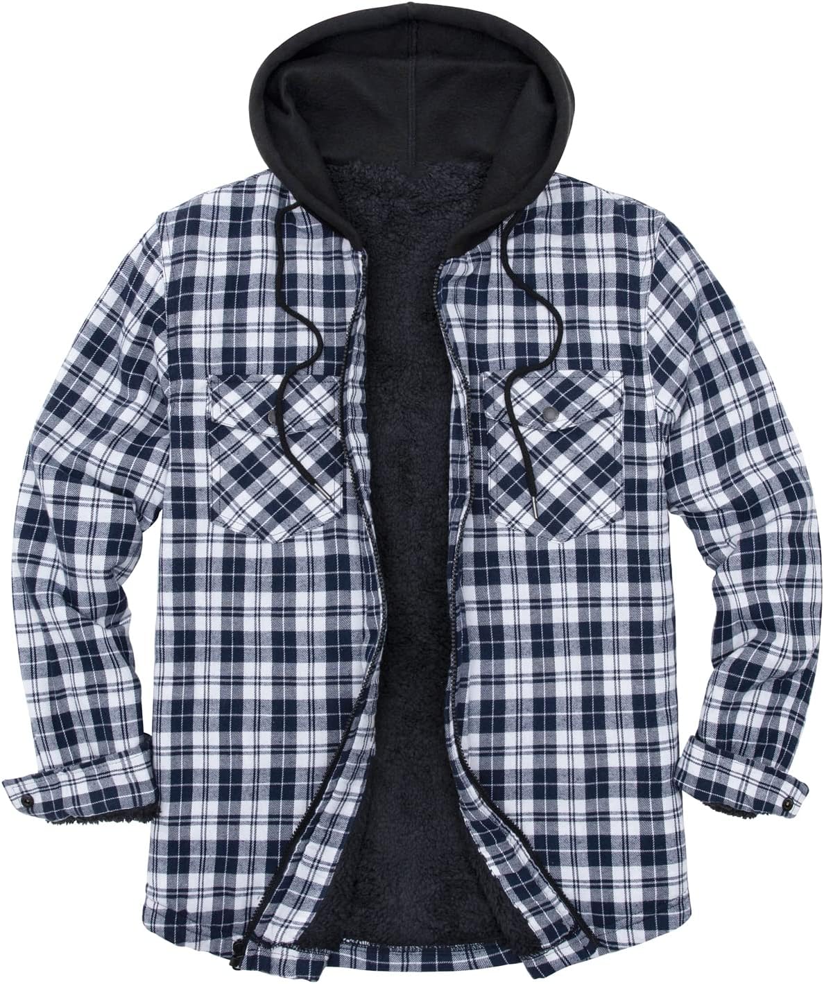 Mens Plaid Sherpa Lined Shirt Jacket Full Zip Hooded Warm Flannel