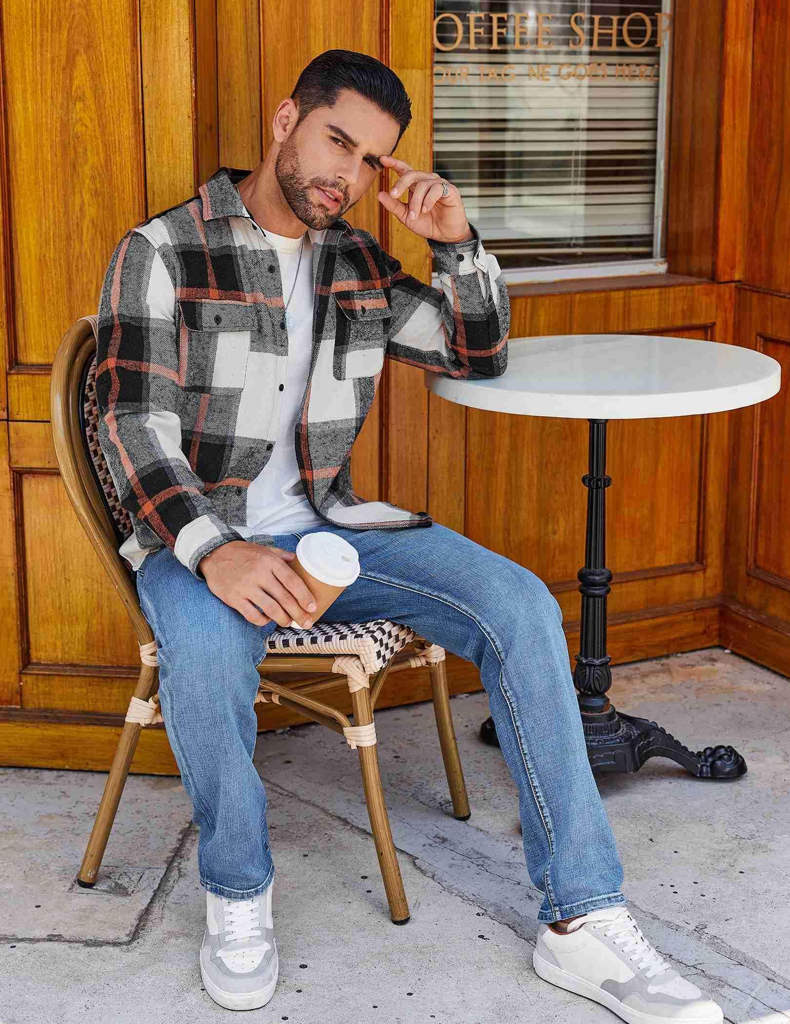 Mens Plaid Cotton Flannel Shirt Long Sleeve Casual Outdoor Button Down