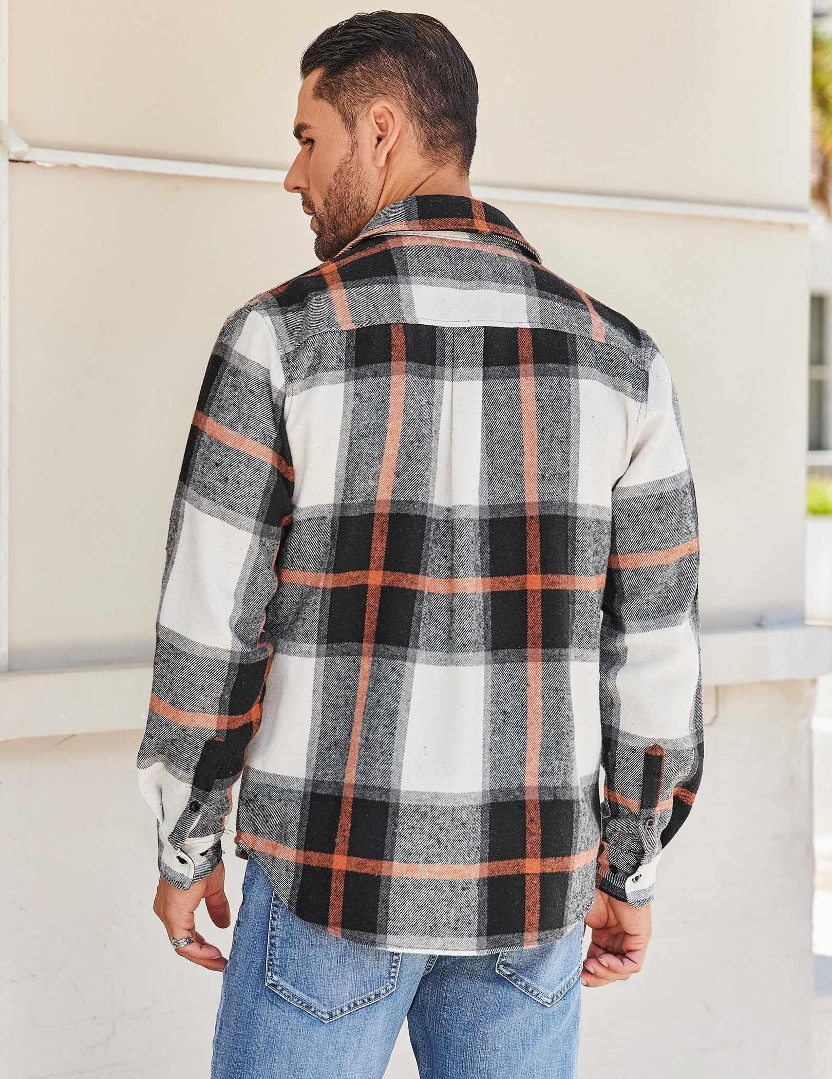 Mens Plaid Cotton Flannel Shirt Long Sleeve Casual Outdoor Button Down