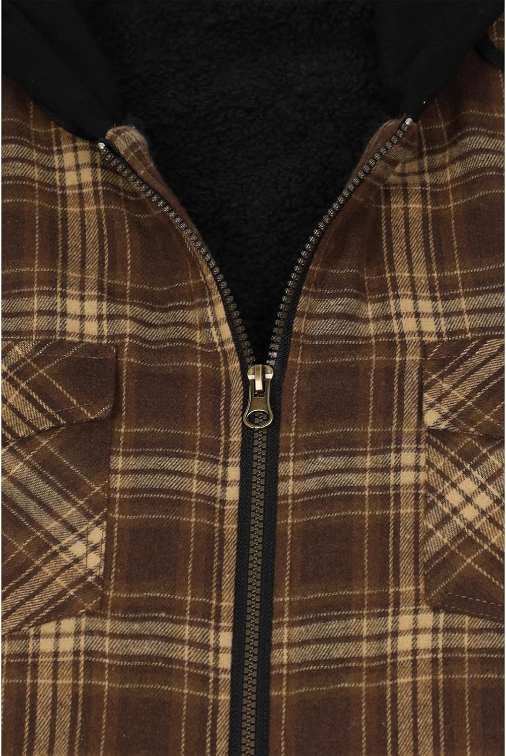 Mens Plaid Sherpa Lined Shirt Jacket Full Zip Hooded Warm Flannel