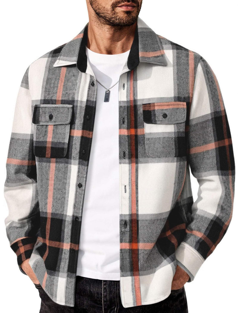Mens Plaid Cotton Flannel Shirt Long Sleeve Casual Outdoor Button Down