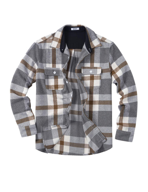 Mens Cotton Flannel Plaid Shirt Jacket Long Sleeve Button Down Casual Work Shirt