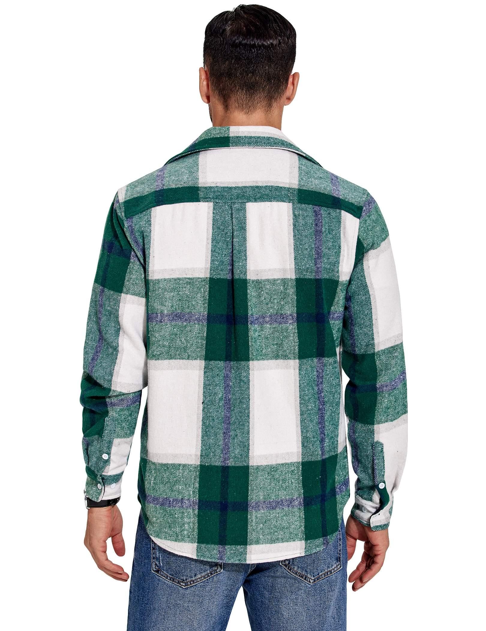 Mens Long Sleeve Cotton Flannel Shirt Plaid Button Down Casual Work Shirt