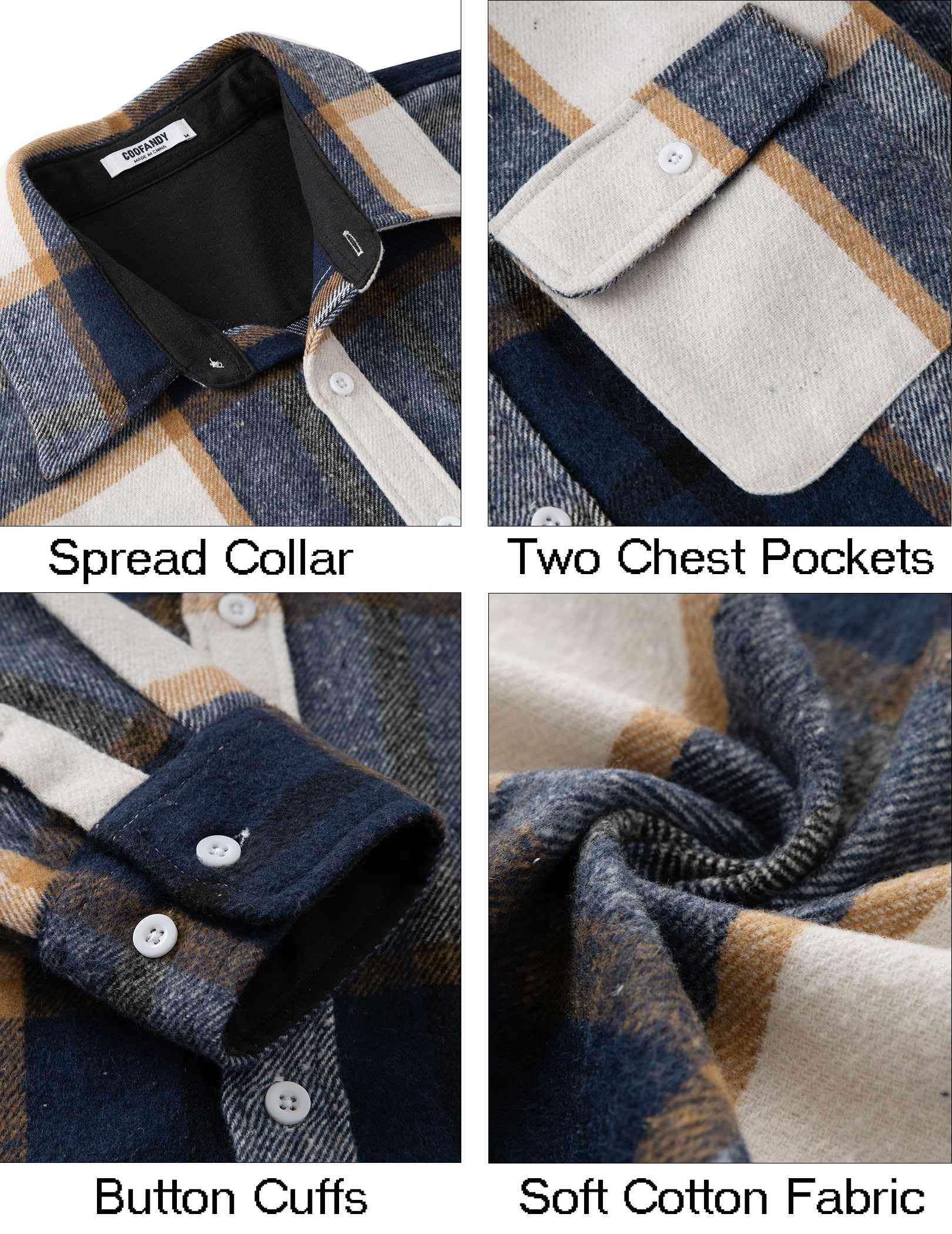 Mens Casual Cotton Flannel Shirt Long Sleeve Plaid Button Down