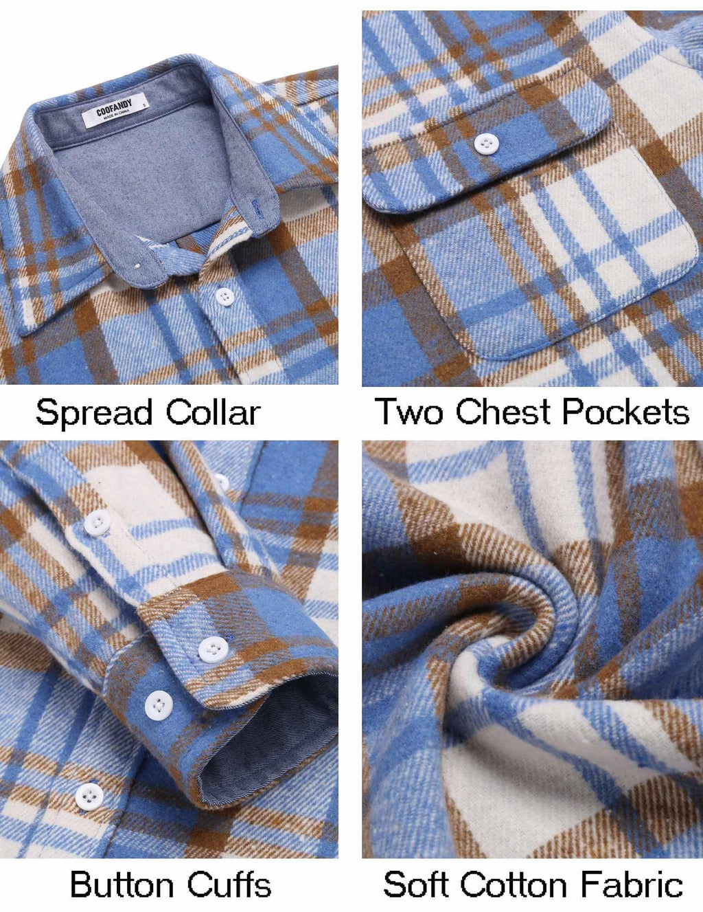 Mens Flannel Plaid Shirt Long Sleeve Button Down Casual Work Shirt Jacket