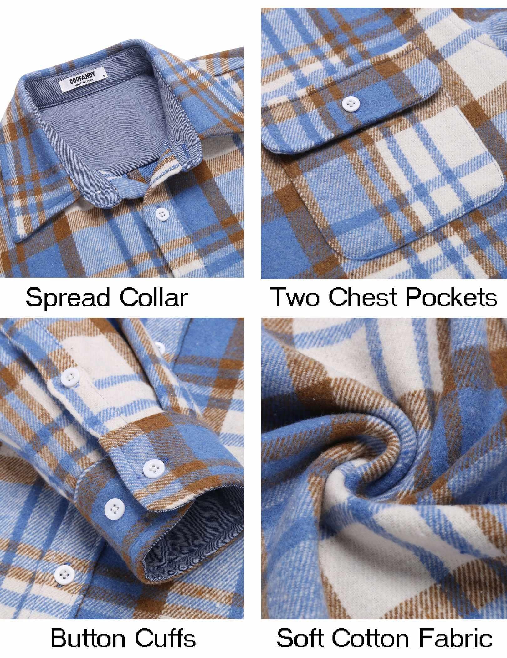 Mens Flannel Plaid Shirt Long Sleeve Button Down Casual Work Shirt Jacket
