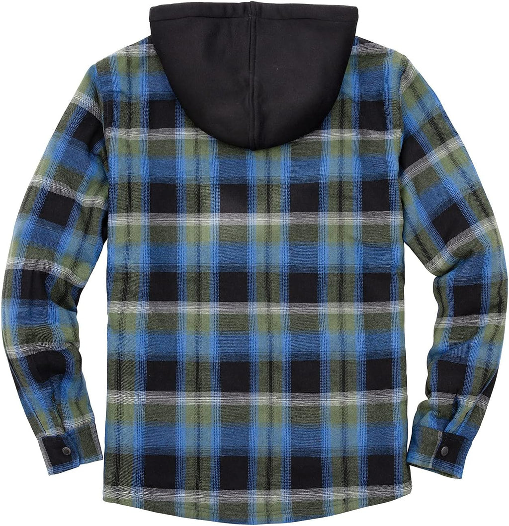 Mens Plaid Sherpa Lined Shirt Jacket Full Zip Hooded Warm Flannel