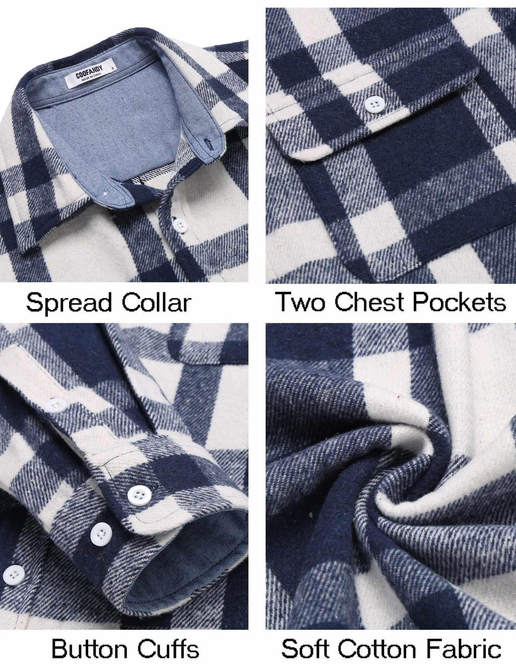 Mens Plaid Flannel Long Sleeve Shirt Jacket Casual Button Down Brushed Fabric Shacket with Pockets