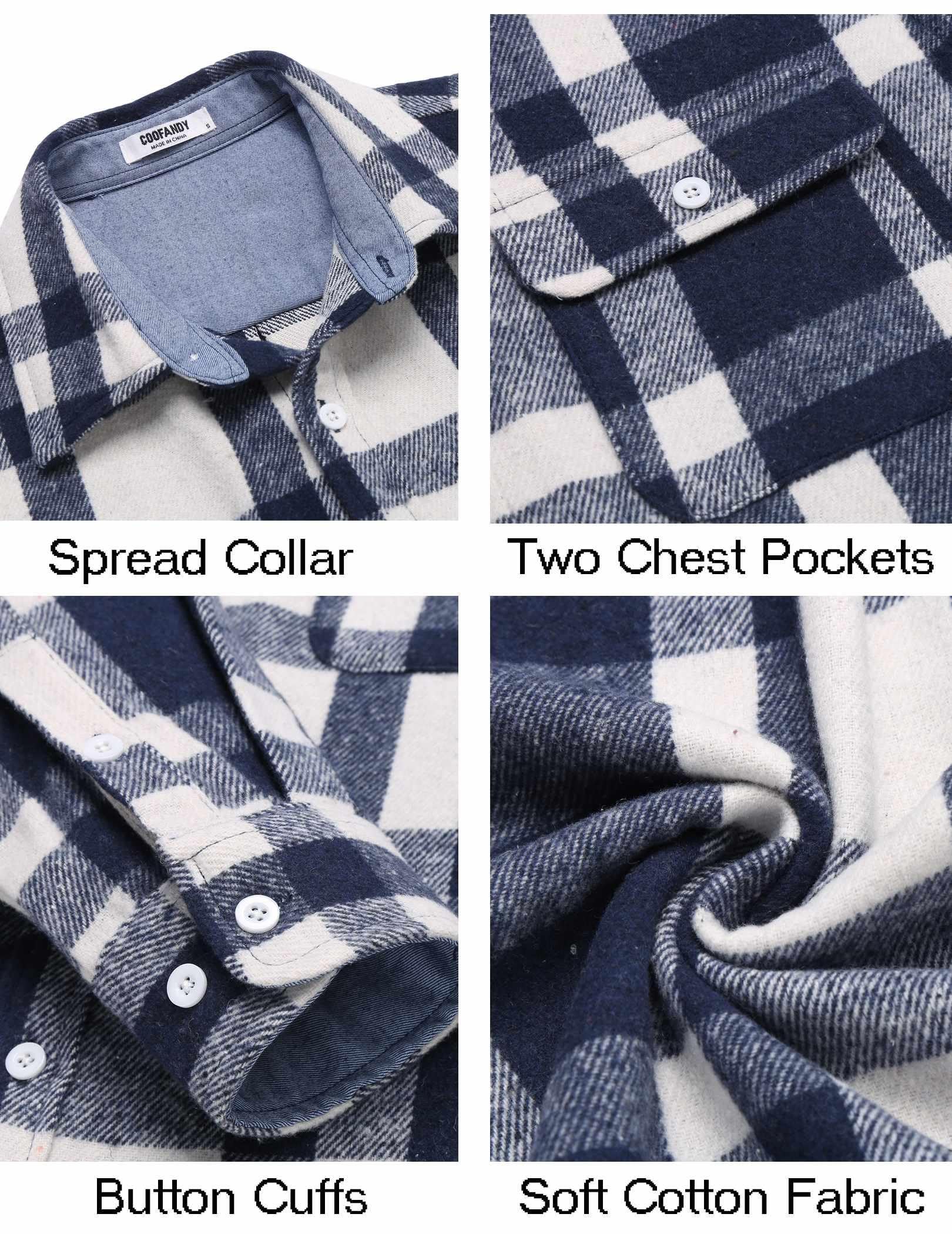 Mens Plaid Flannel Long Sleeve Shirt Jacket Casual Button Down Brushed Fabric Shacket with Pockets