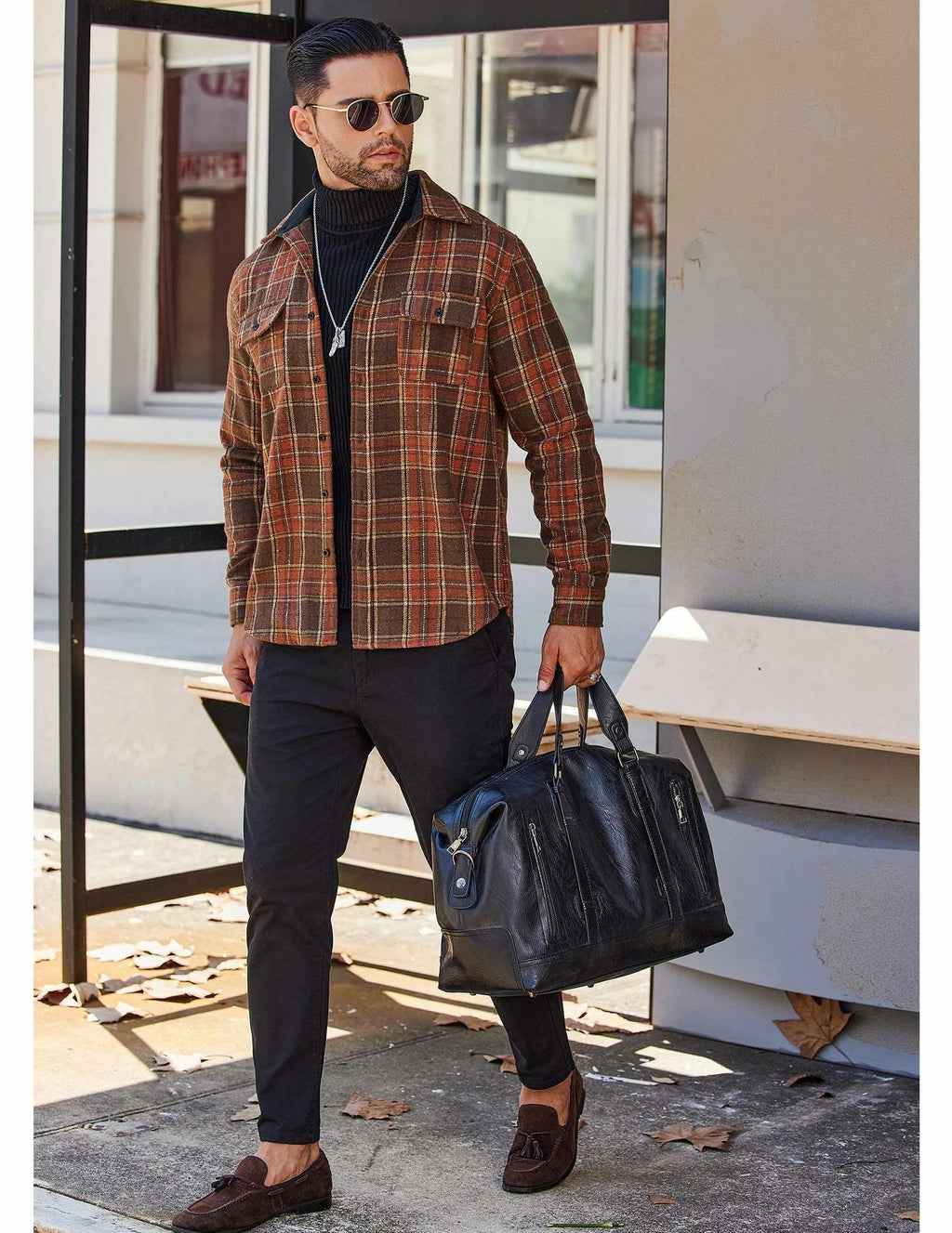 Mens Plaid Cotton Flannel Shirt Long Sleeve Casual Button Down Work Shirt