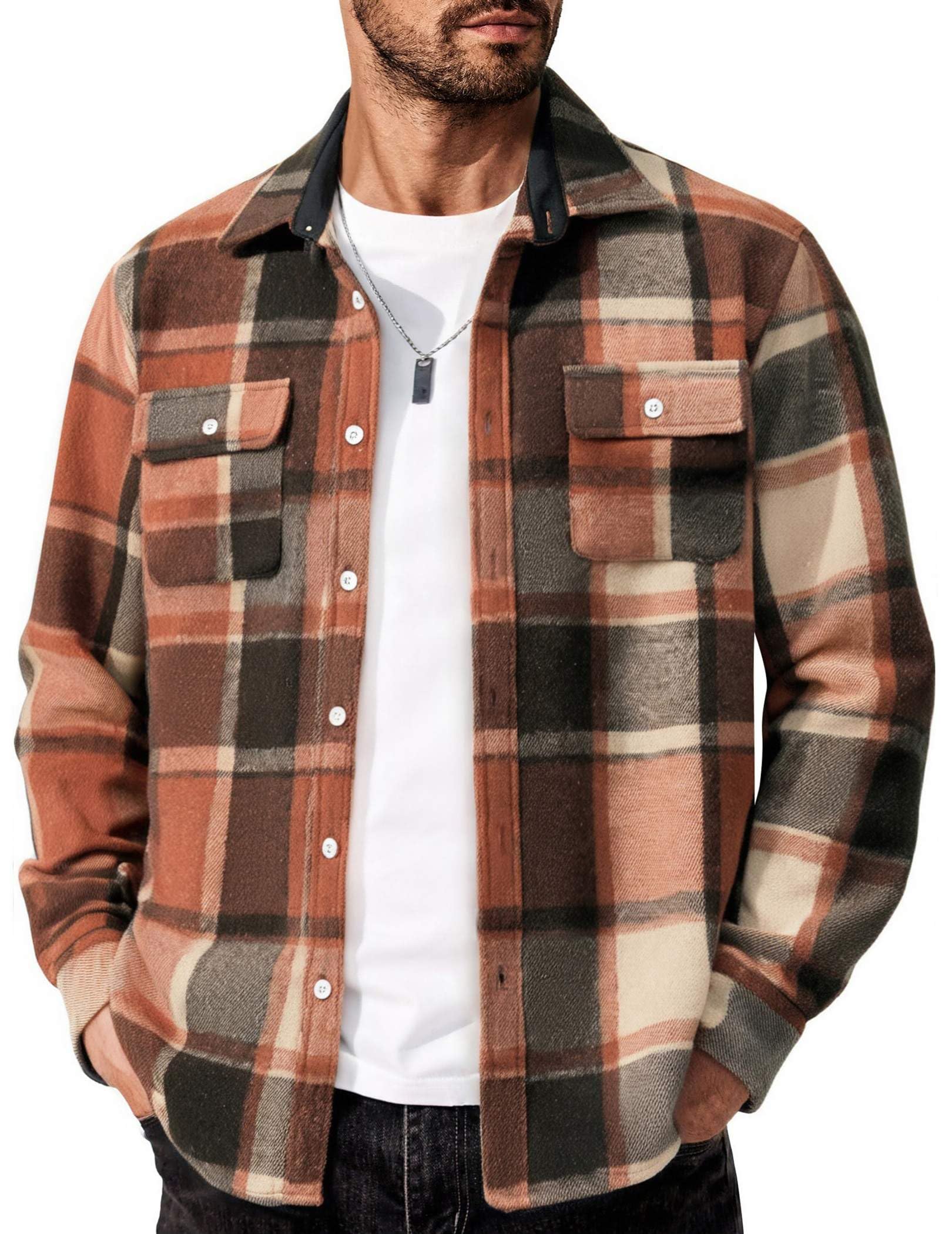 Mens Plaid Cotton Flannel Shirt Long Sleeve Casual Button Down Work Shirt