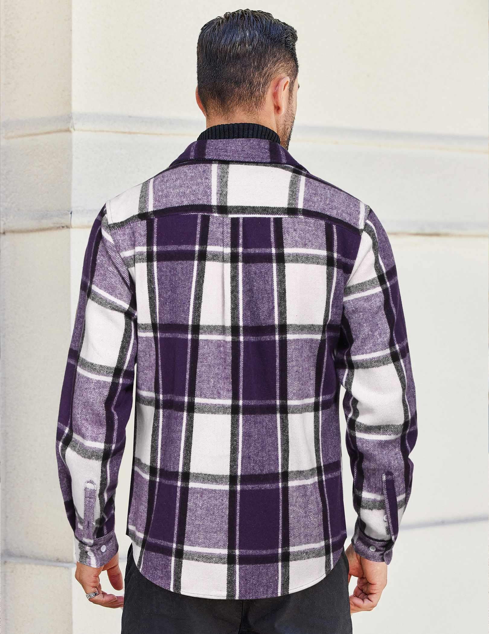 Mens Plaid Cotton Flannel Shirt Long Sleeve Casual Button Down With Pockets