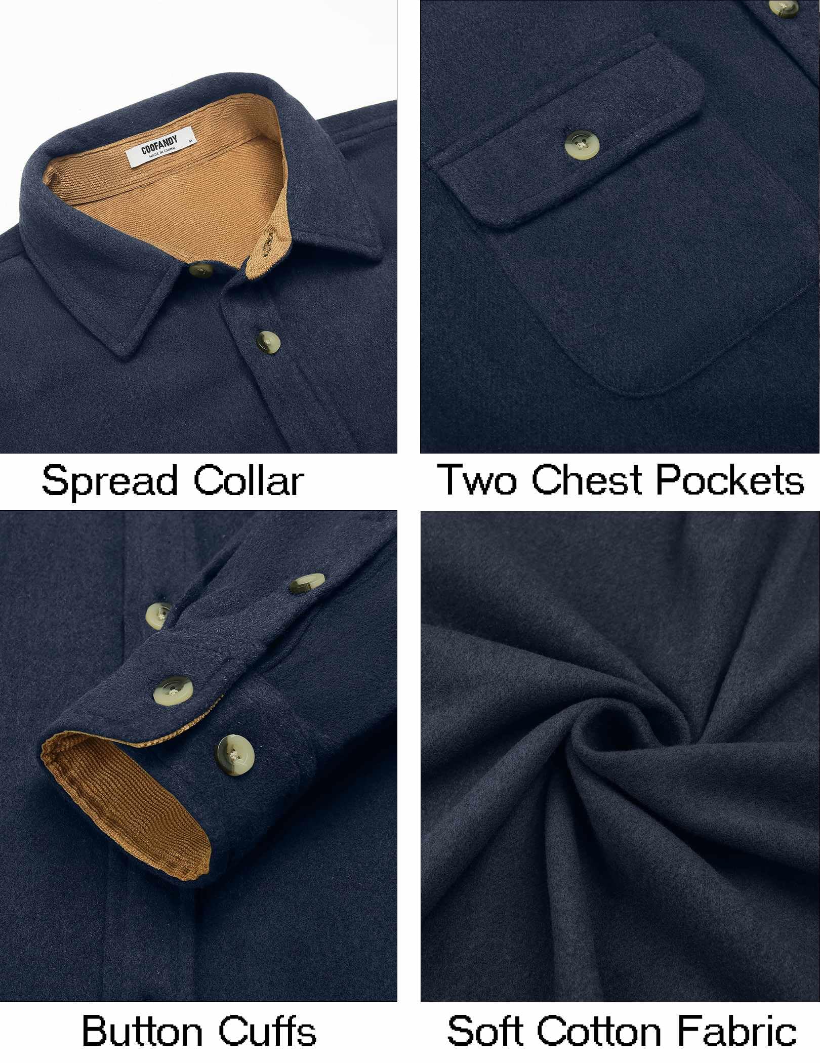 Mens Plaid Cotton Flannel Shirt Long Sleeve Casual Button Down Work Shirt With Chest Pockets