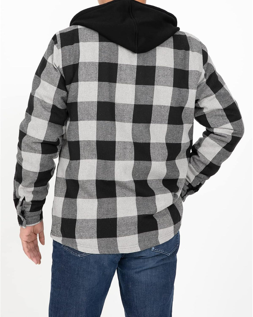 Mens Plaid Sherpa Lined Shirt Jacket Full Zip Hooded Warm Flannel