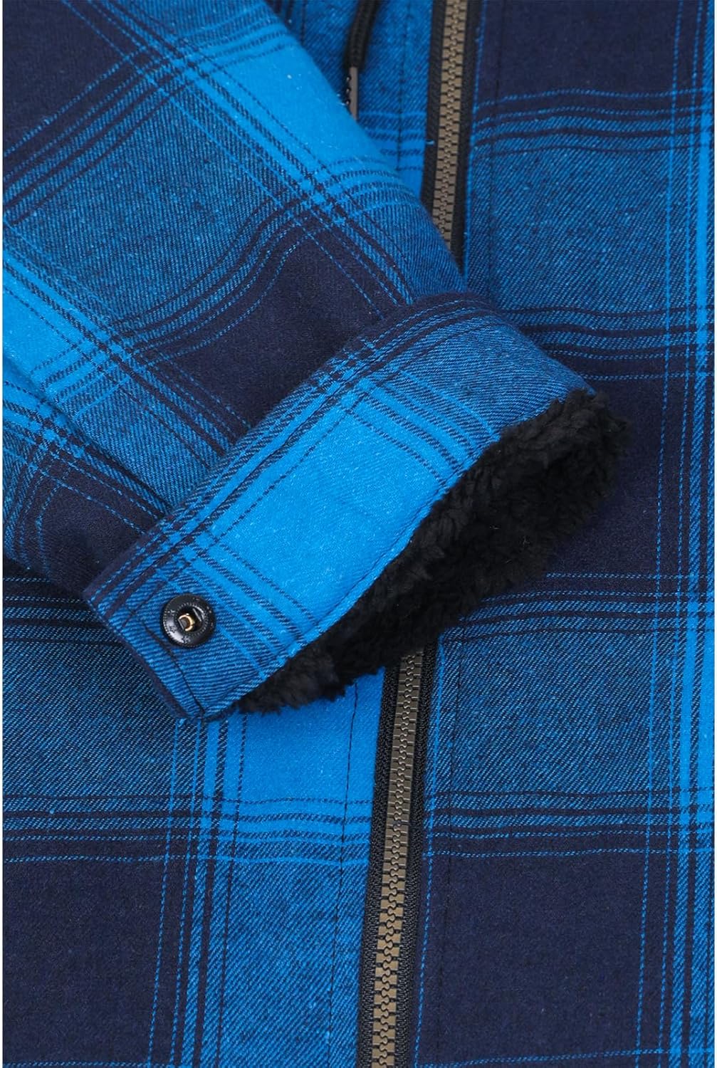 Mens Plaid Sherpa Lined Shirt Jacket Full Zip Hooded Warm Flannel