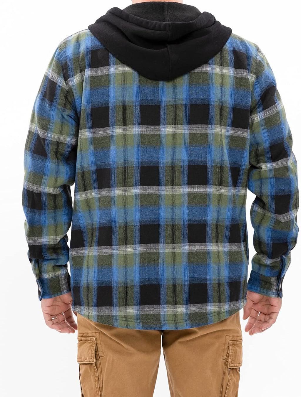 Mens Plaid Sherpa Lined Shirt Jacket Full Zip Hooded Warm Flannel