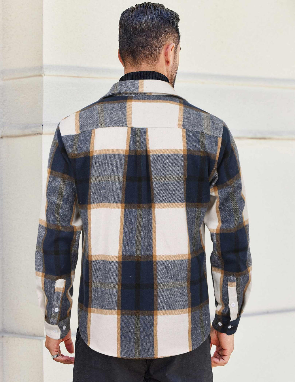 Mens Casual Cotton Flannel Shirt Long Sleeve Plaid Button Down
