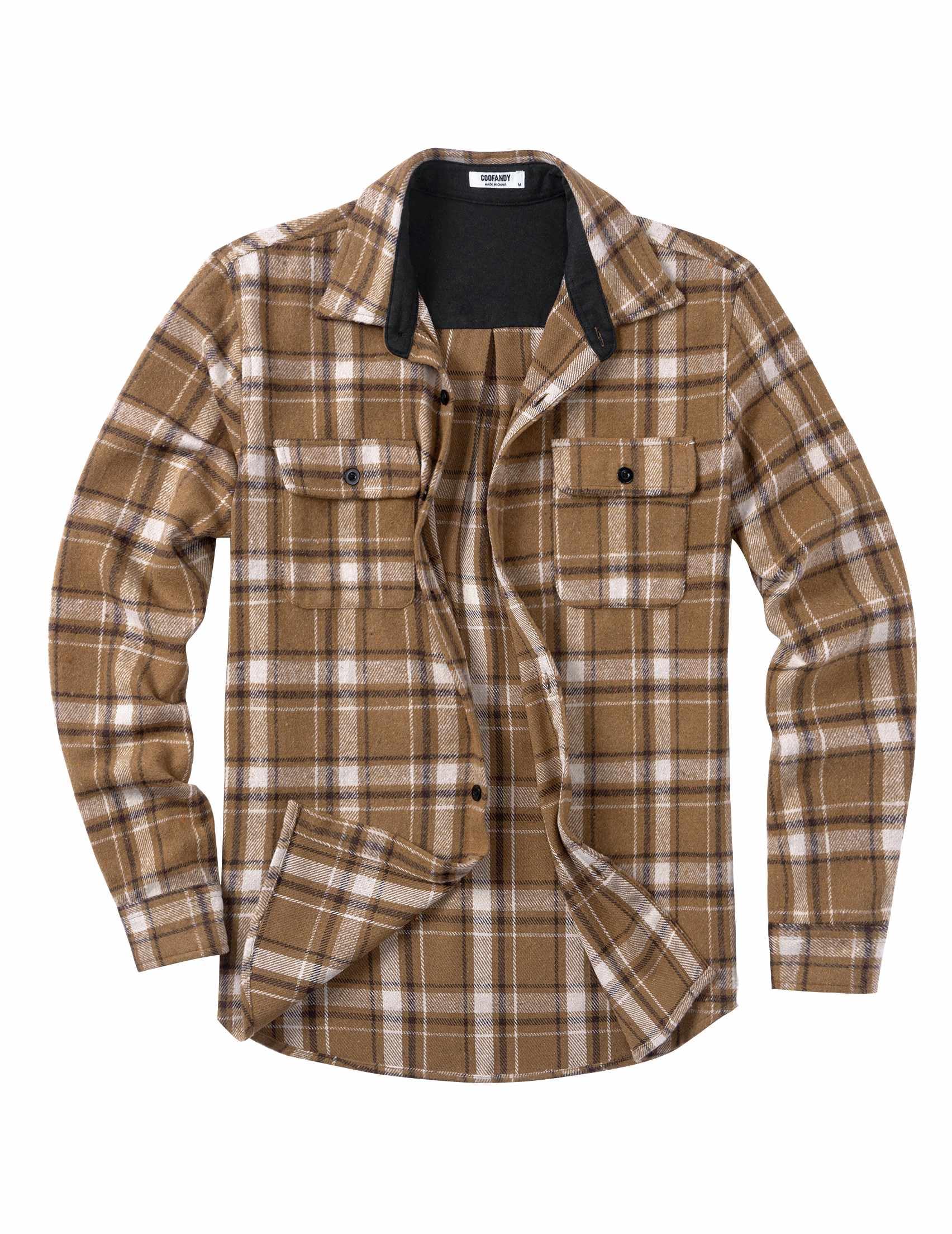 Mens Cotton Plaid Flannel Shirt Long Sleeve Casual Shirt Jacket