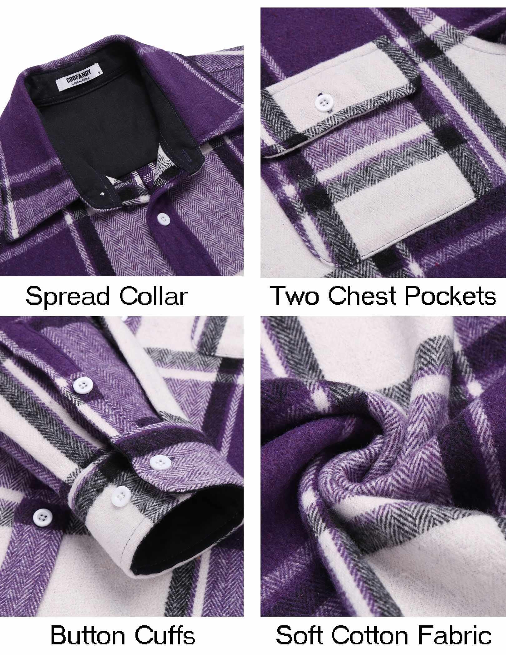 Mens Plaid Cotton Flannel Shirt Long Sleeve Casual Button Down With Pockets