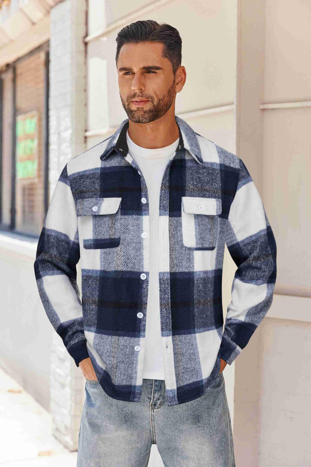Mens Flannel Plaid Shirt Long Sleeve Button Down Casual Work Shirt Jacket