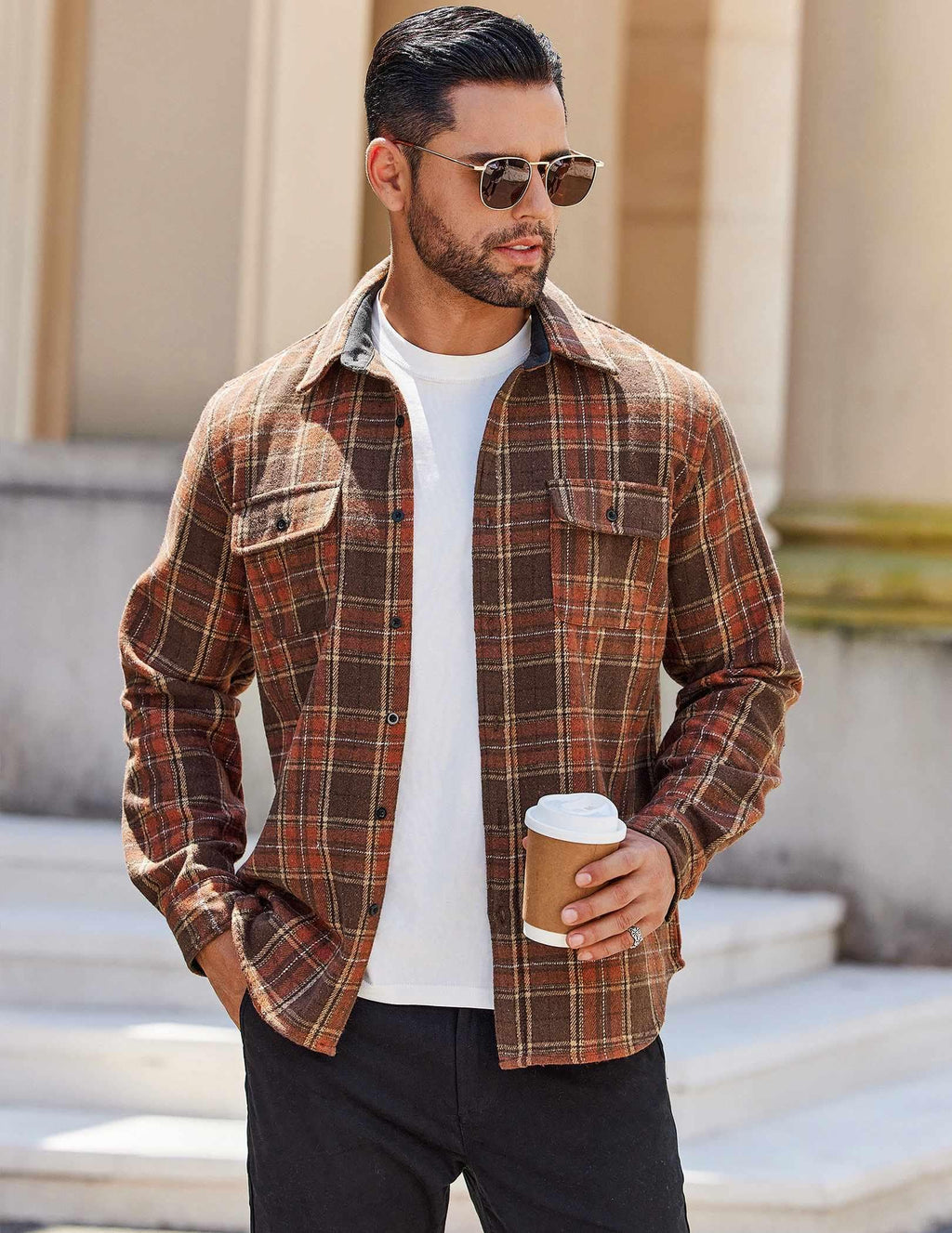 Mens Plaid Cotton Flannel Shirt Long Sleeve Casual Button Down Work Shirt