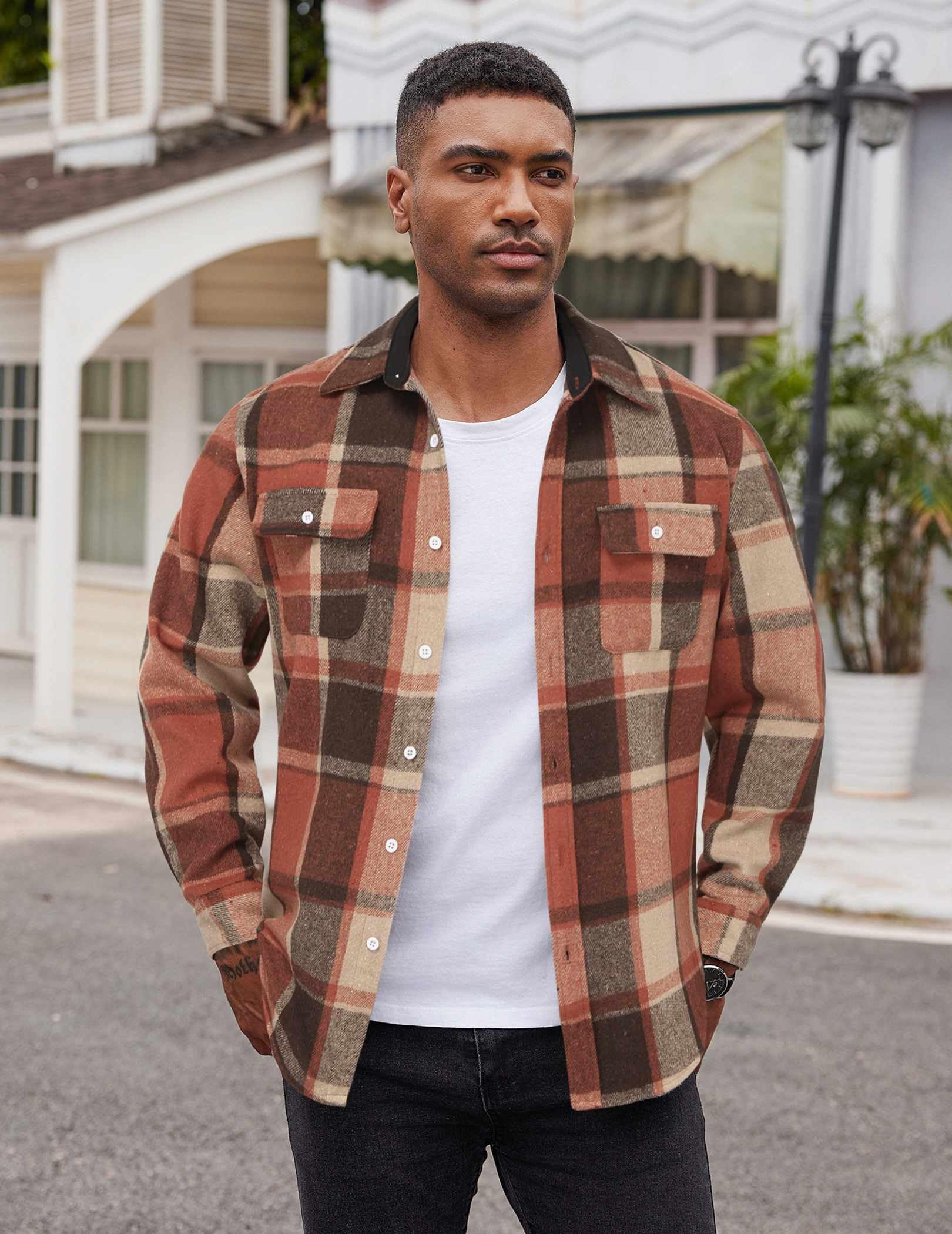 Mens Plaid Cotton Flannel Shirt Long Sleeve Casual Button Down Work Shirt