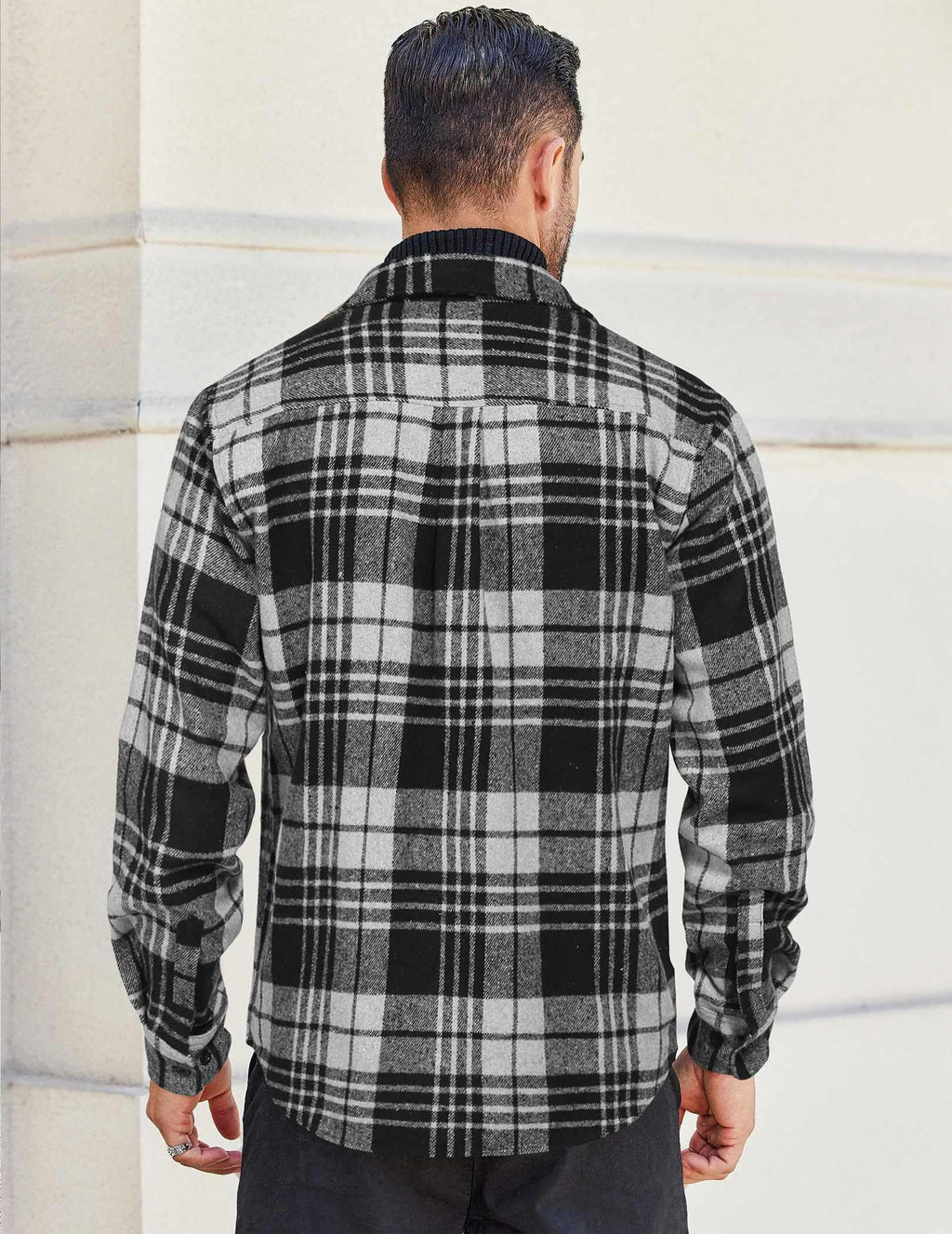 Mens Flannel Plaid Long Sleeve Button Down Shirt Jacket with Pockets