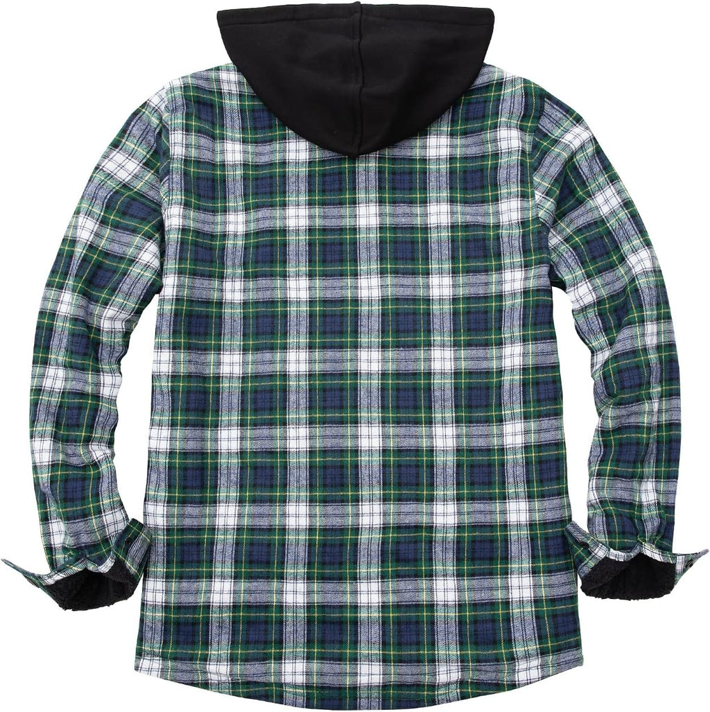 Mens Plaid Sherpa Lined Shirt Jacket Full Zip Hooded Warm Flannel