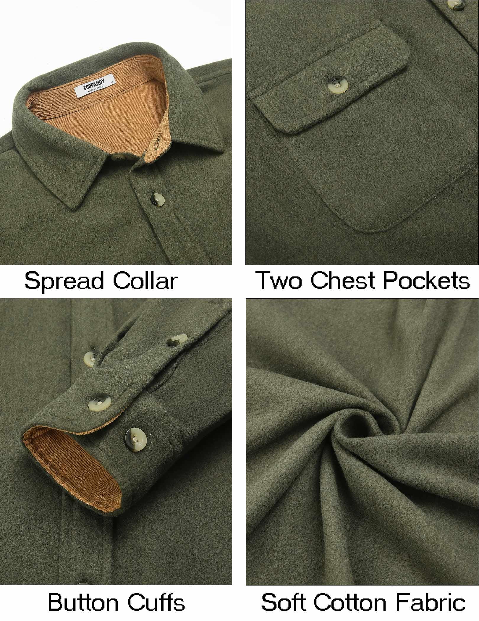 Mens Plaid Cotton Flannel Shirt Long Sleeve Casual Work Shirt Jacket Button Down With Chest Pockets