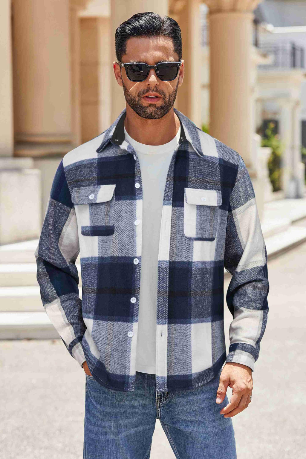 Mens Flannel Plaid Shirt Long Sleeve Button Down Casual Work Shirt Jacket