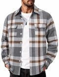 Mens Cotton Flannel Plaid Shirt Jacket Long Sleeve Button Down Casual Work Shirt