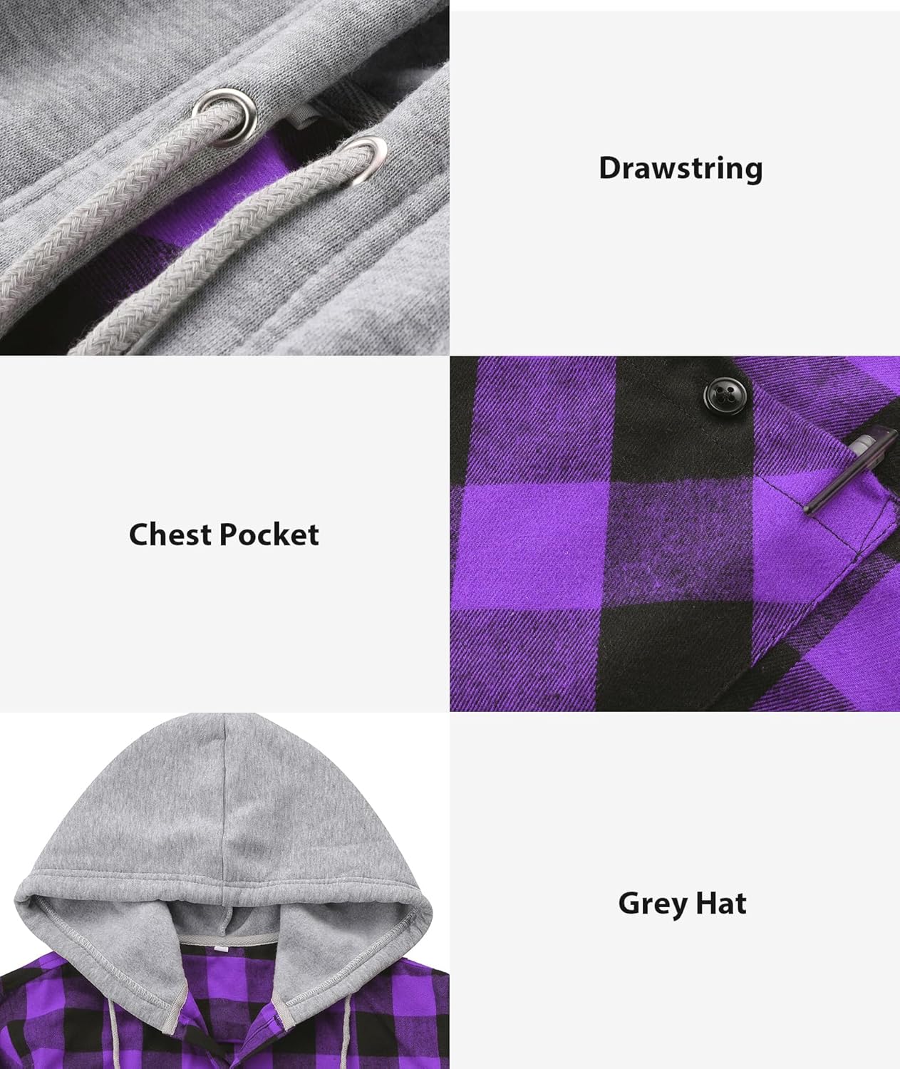 3 Pack Mens Flannel Hoodie Shirts Long Sleeve Plaid Button Down Hooded Shirts Casual Brushed Jacket with Pocket
