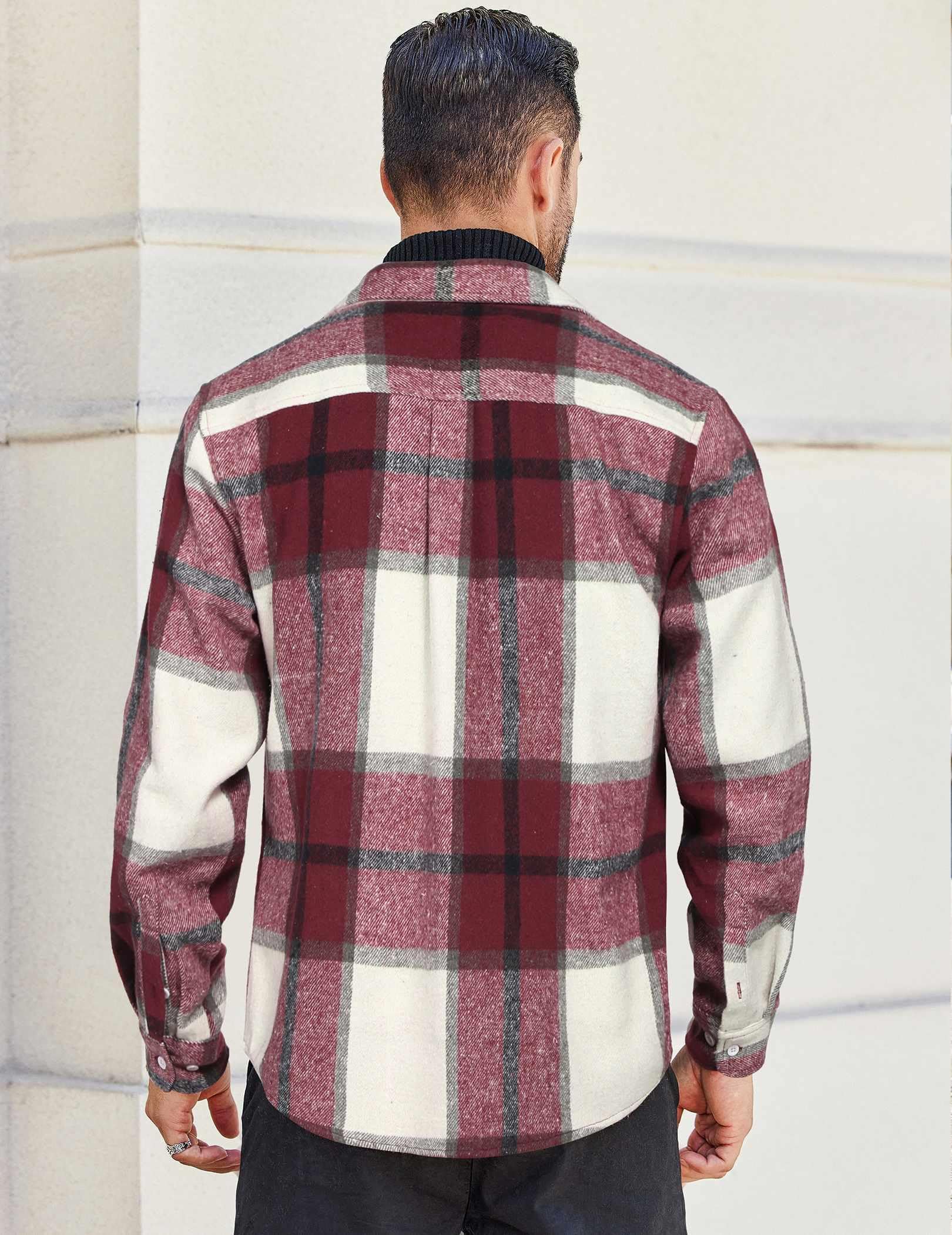 Mens Flannel Plaid Long Sleeve Button Down Shirt Jacket with Pockets