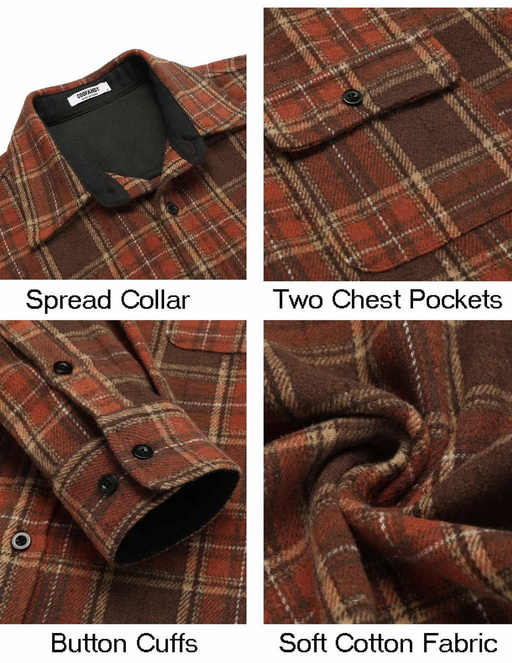 Mens Plaid Cotton Flannel Shirt Long Sleeve Casual Button Down Work Shirt