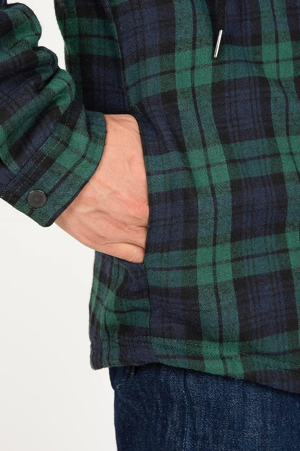 Mens Plaid Sherpa Lined Shirt Jacket Full Zip Hooded Warm Flannel