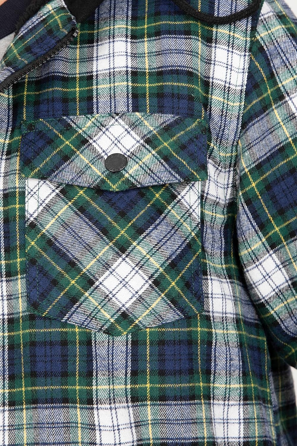 Mens Plaid Sherpa Lined Shirt Jacket Full Zip Hooded Warm Flannel