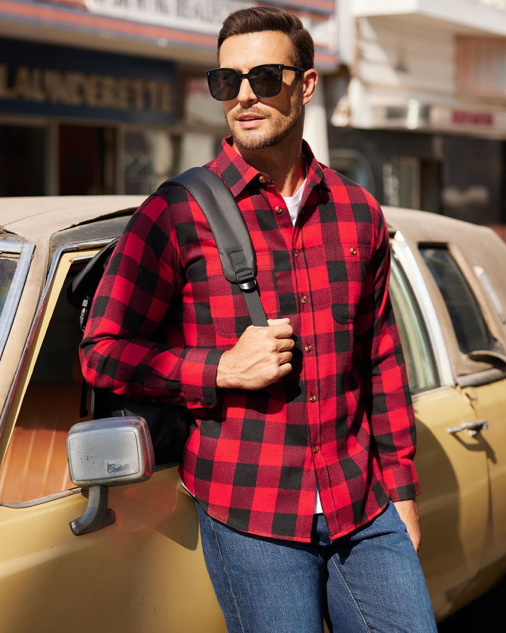 Mens Flannel Plaid Shirt Long Sleeve Button Down Casual Work Shirt Jacket