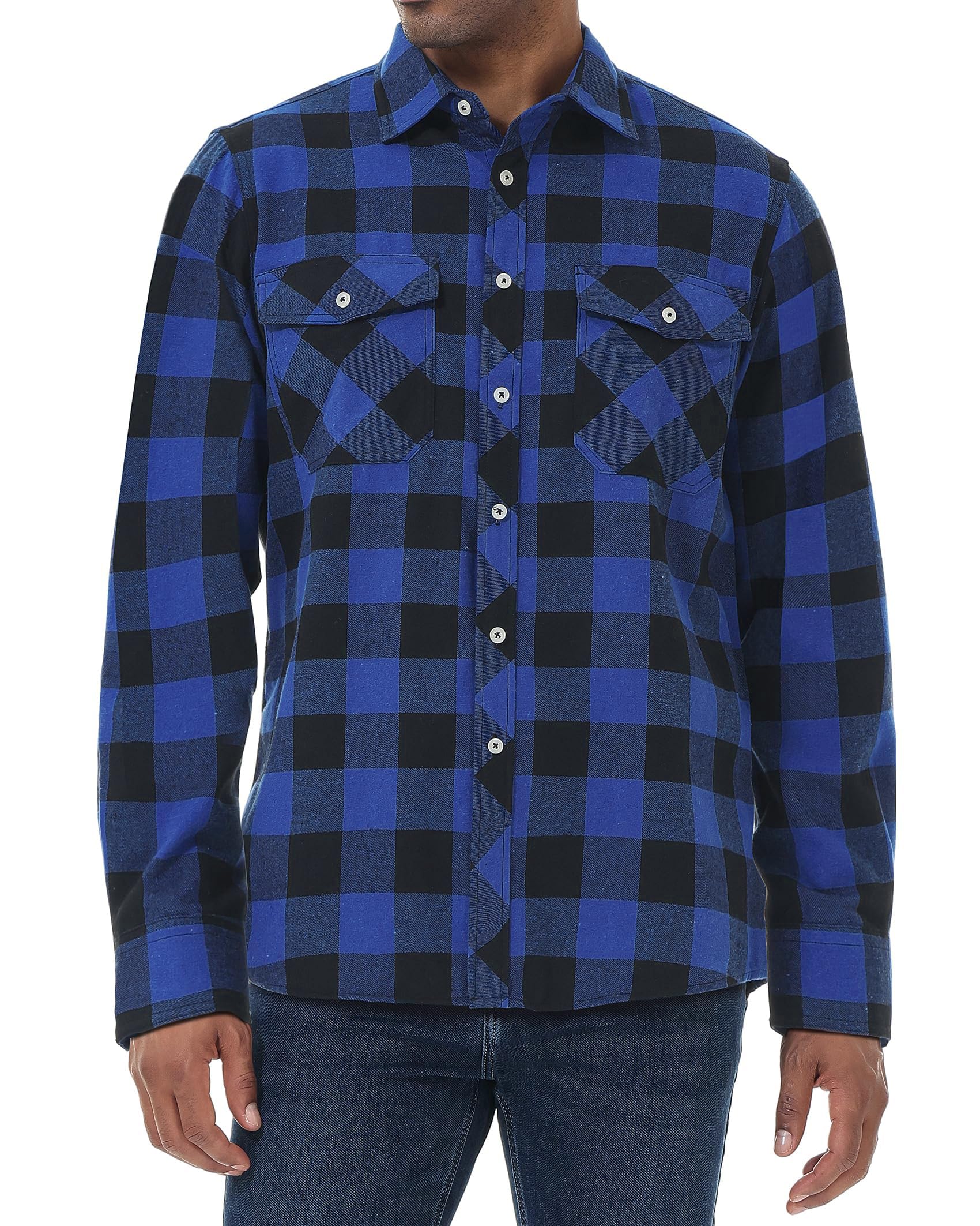 Mens Flannel Plaid Shirt Long Sleeve Button Down Casual Work Shirt Jacket