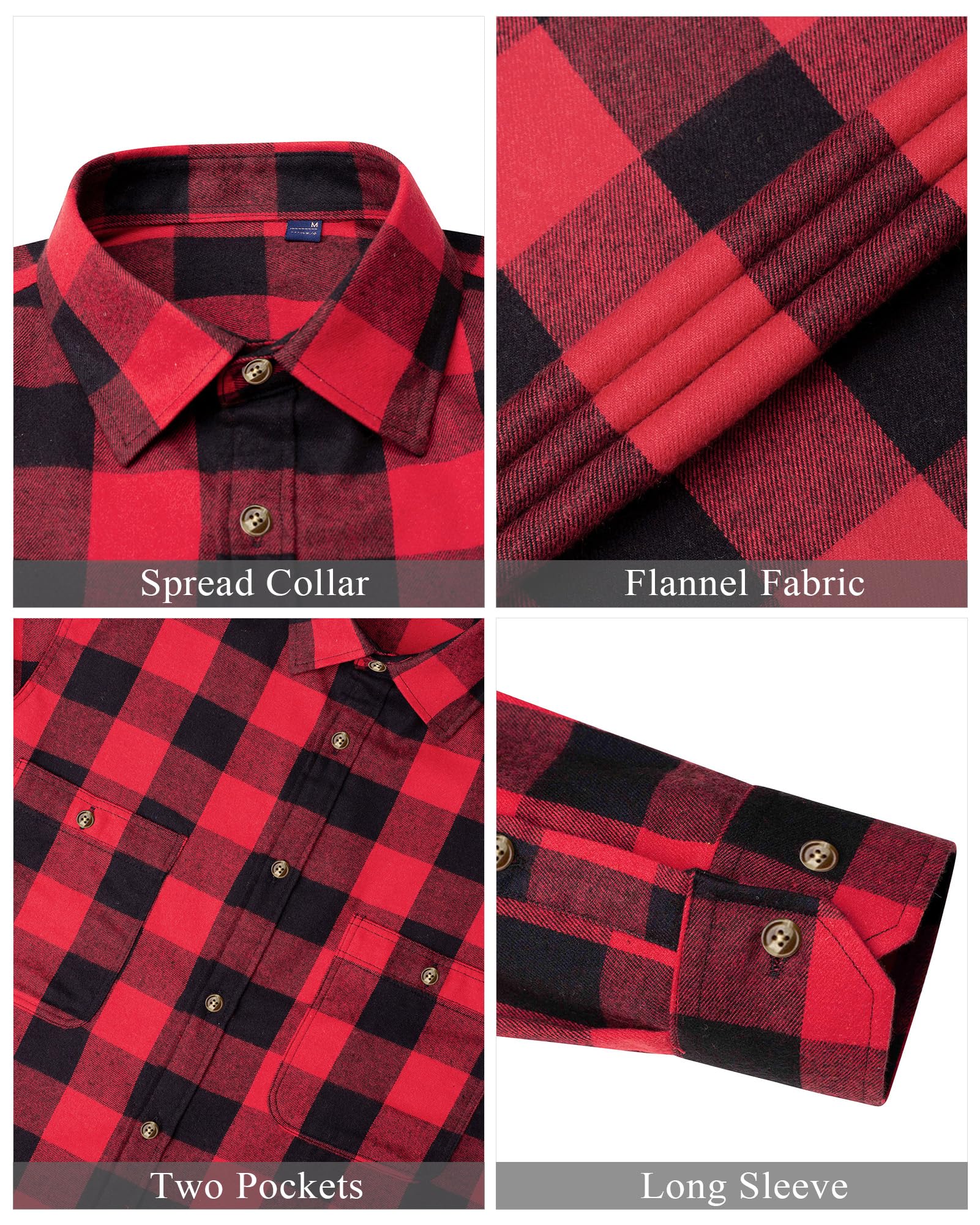 Mens Flannel Plaid Shirt Long Sleeve Button Down Casual Work Shirt Jacket