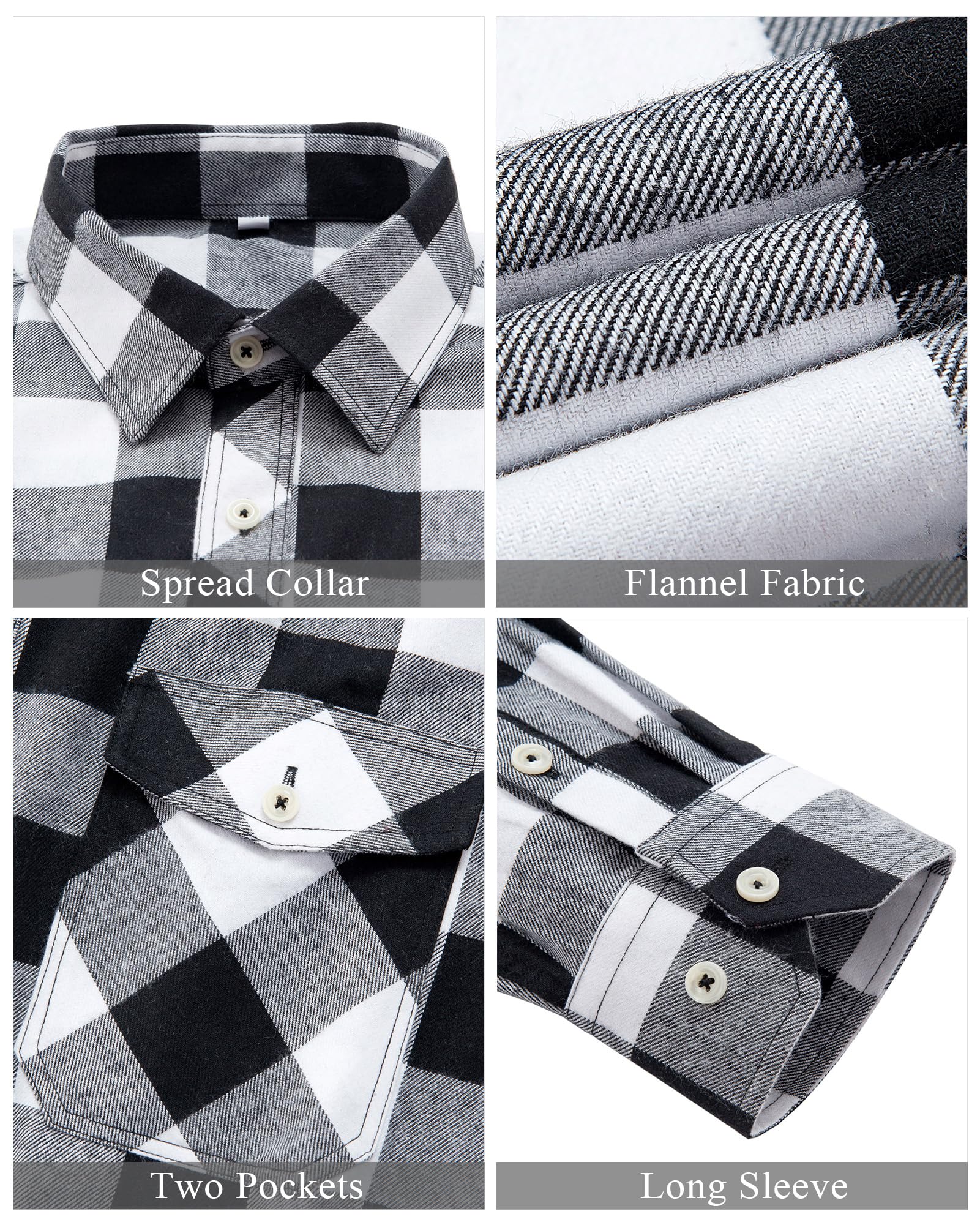 Men’s Cotton Plaid Flannel Shirt Button Down Casual Long Sleeve Workwear Black