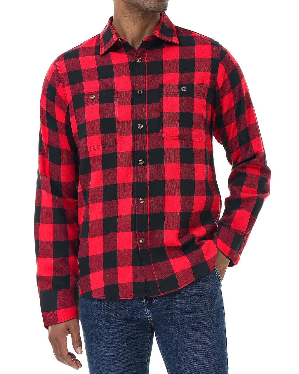 Mens Flannel Plaid Shirt Long Sleeve Button Down Casual Work Shirt Jacket