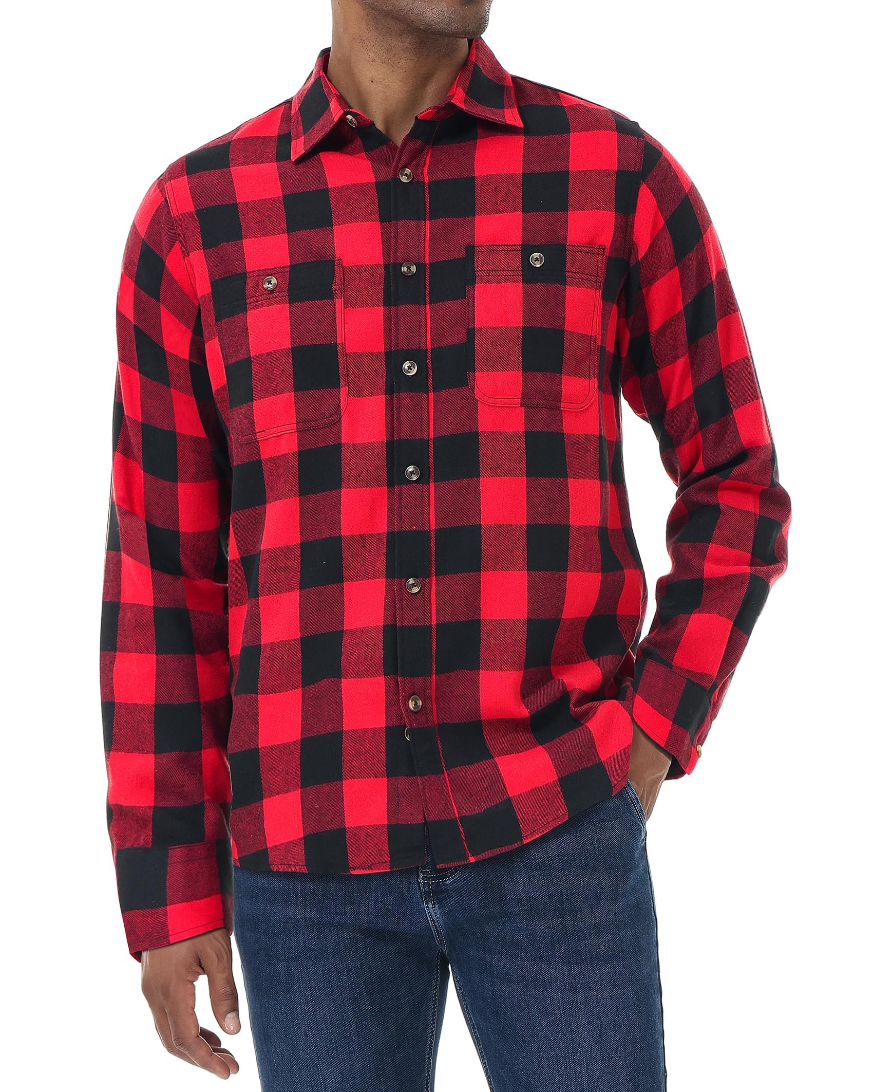 Mens Flannel Plaid Shirt Long Sleeve Button Down Casual Work Shirt Jacket