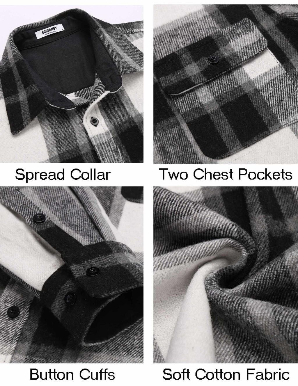 Mens Plaid Cotton Flannel Shirt Long Sleeve Button Down Casual Work Shirt With Chest Pockets