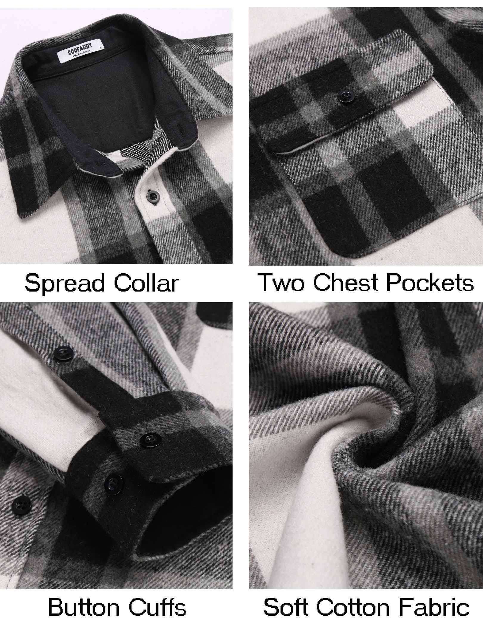 Mens Plaid Cotton Flannel Shirt Long Sleeve Button Down Casual Work Shirt With Chest Pockets