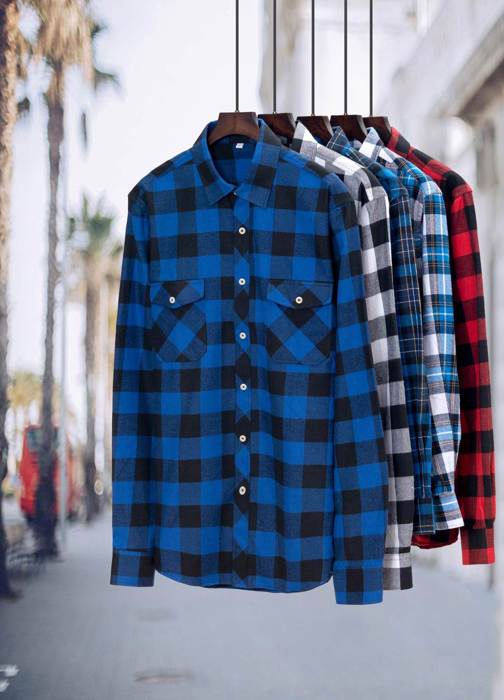 Mens Flannel Plaid Shirt Long Sleeve Button Down Casual Work Shirt Jacket
