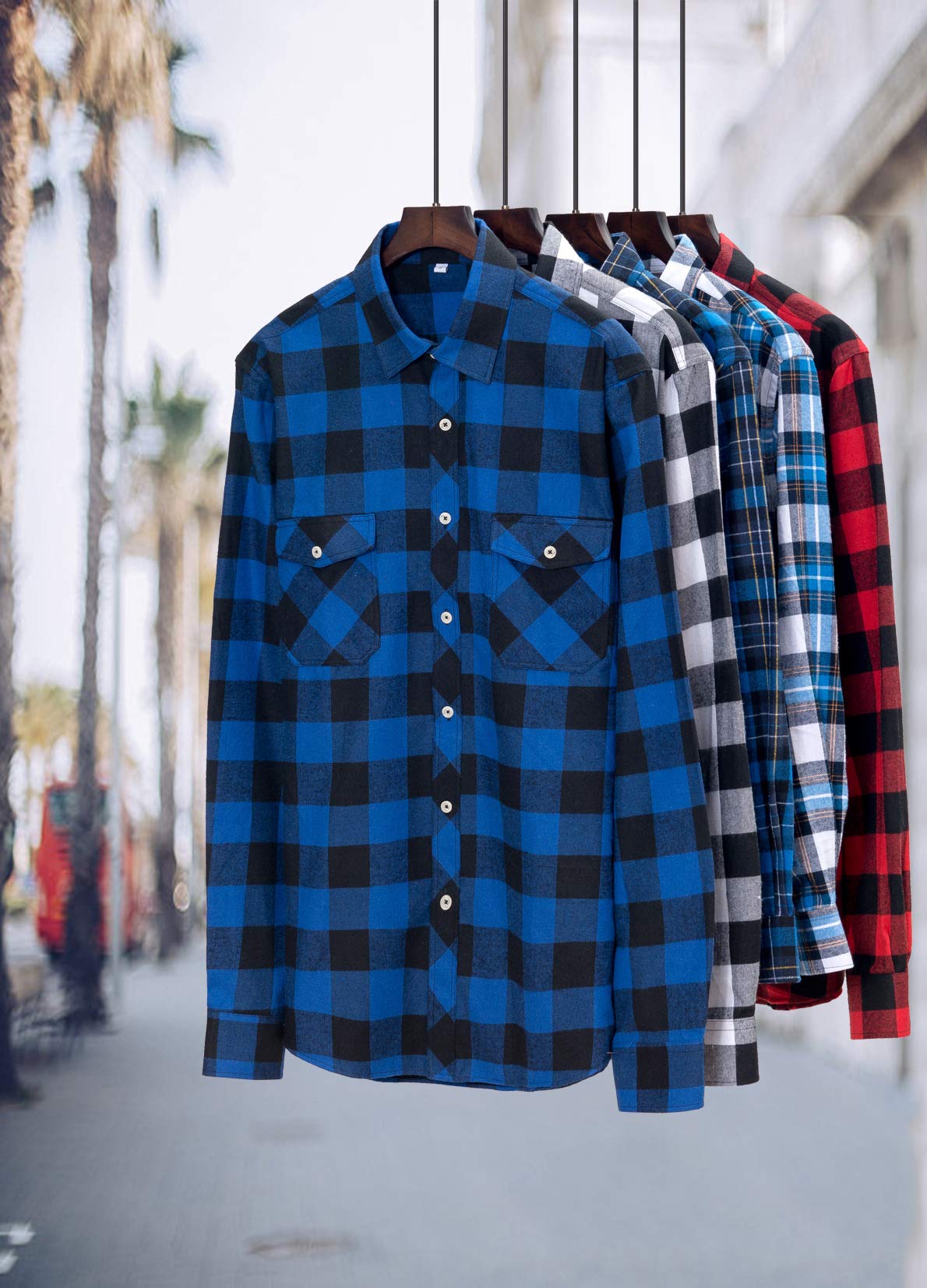 Mens Flannel Plaid Shirt Long Sleeve Button Down Casual Work Shirt Jacket