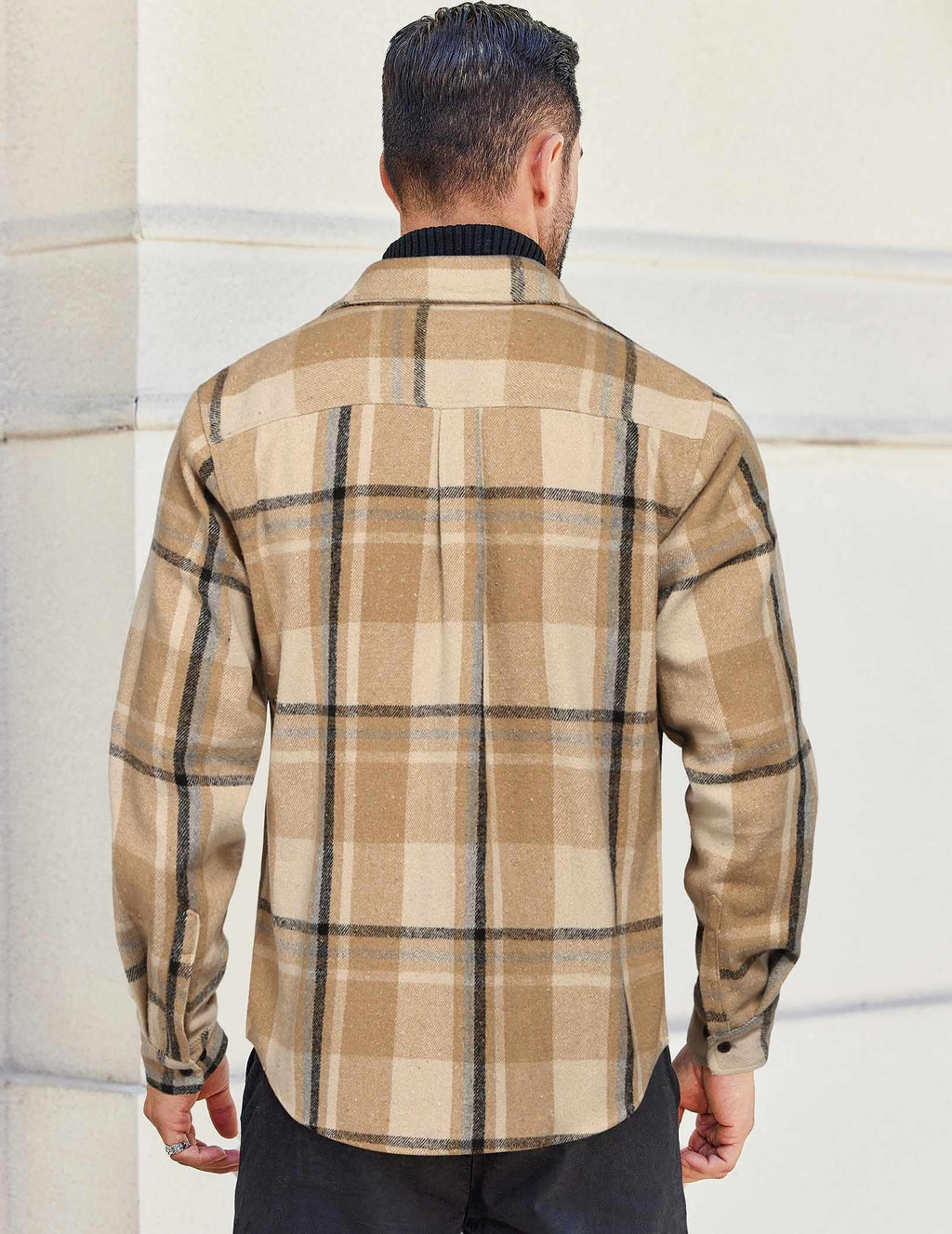 Mens Plaid Cotton Flannel Shirt Jacket Long Sleeve Casual Work Shirt With Chest Pockets