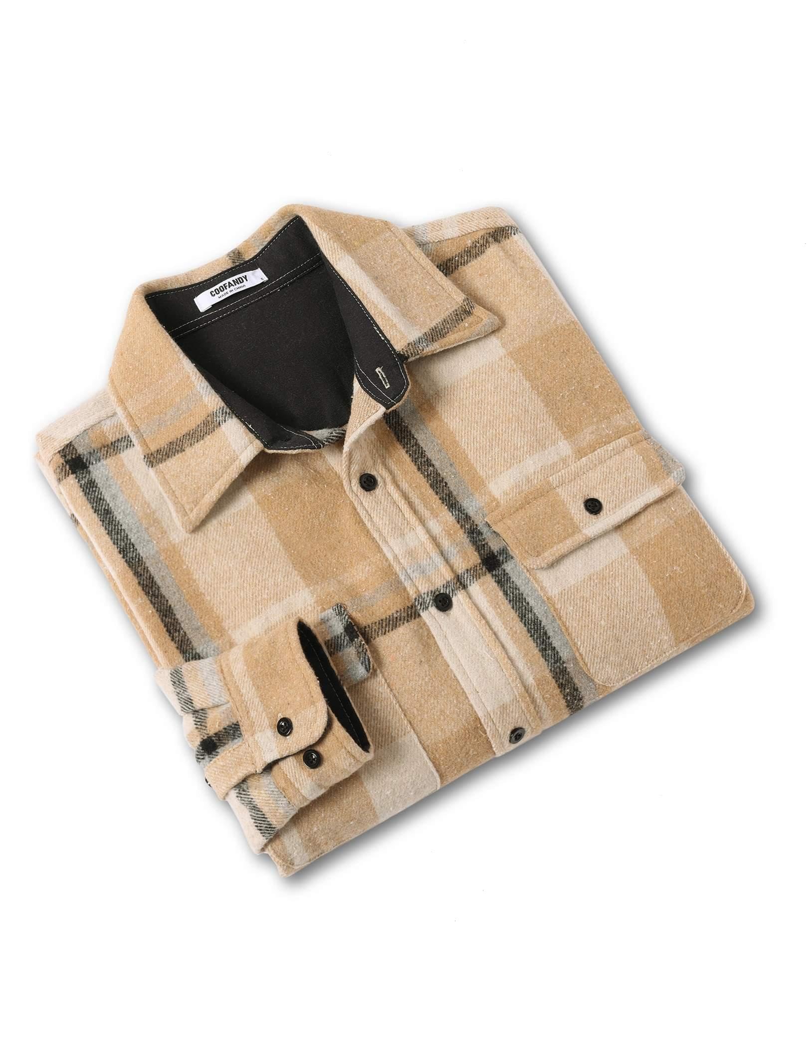 Mens Plaid Cotton Flannel Shirt Jacket Long Sleeve Casual Work Shirt With Chest Pockets