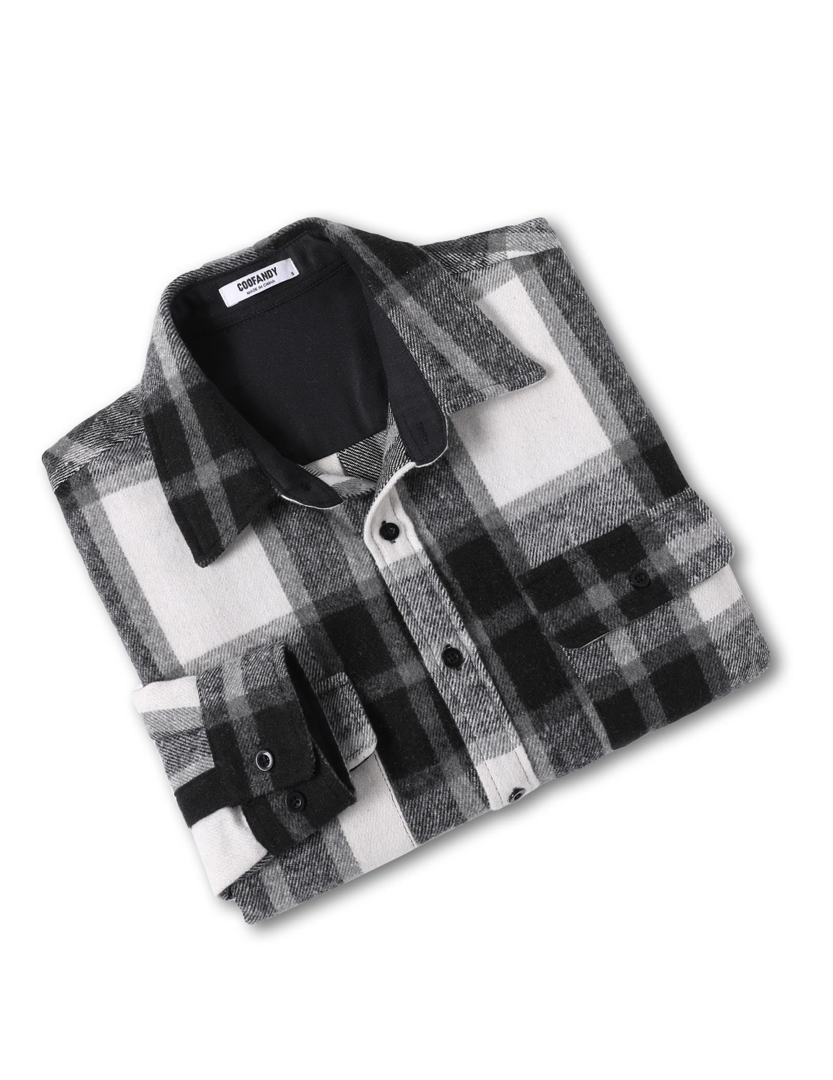 Mens Plaid Cotton Flannel Shirt Long Sleeve Button Down Casual Work Shirt With Chest Pockets